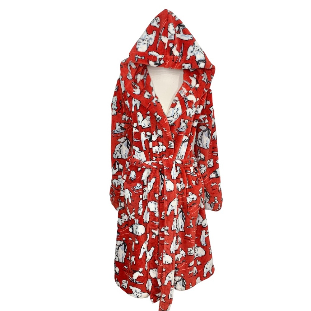 VERA BRADLEY Berry Merry Red Hooded Fleece Robe - Picture 7 of 9